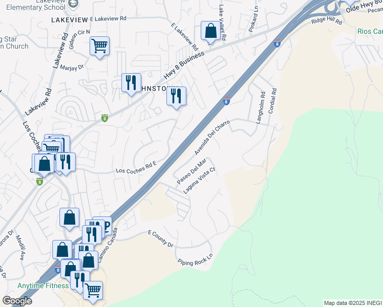 map of restaurants, bars, coffee shops, grocery stores, and more near 13616 Avenida Del Charro in El Cajon