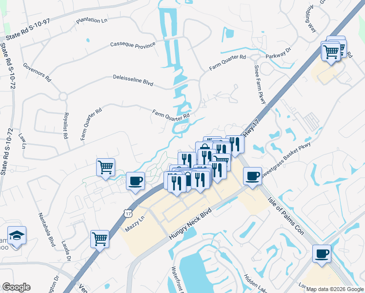map of restaurants, bars, coffee shops, grocery stores, and more near 1876 Montclair Drive in Mount Pleasant
