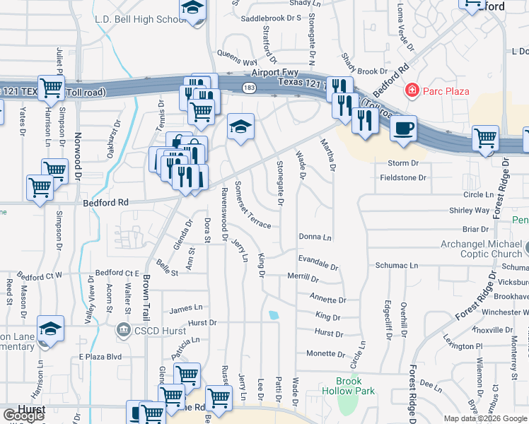 map of restaurants, bars, coffee shops, grocery stores, and more near 12 Coffee Tavern Road in Bedford