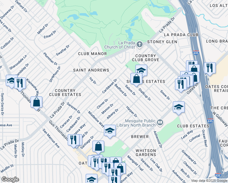map of restaurants, bars, coffee shops, grocery stores, and more near 4860 Harper Drive in Mesquite
