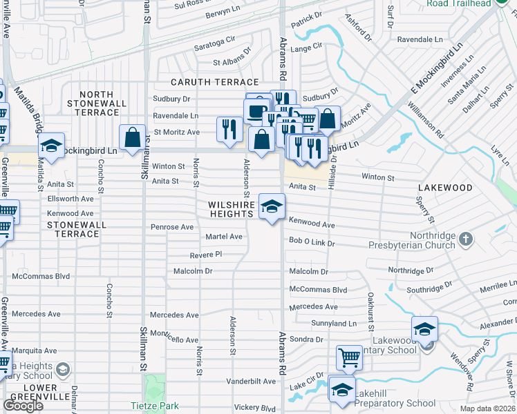 map of restaurants, bars, coffee shops, grocery stores, and more near 6314 Ellsworth Avenue in Dallas