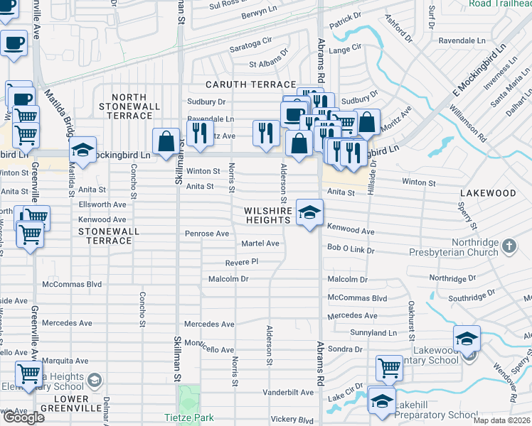 map of restaurants, bars, coffee shops, grocery stores, and more near in Dallas