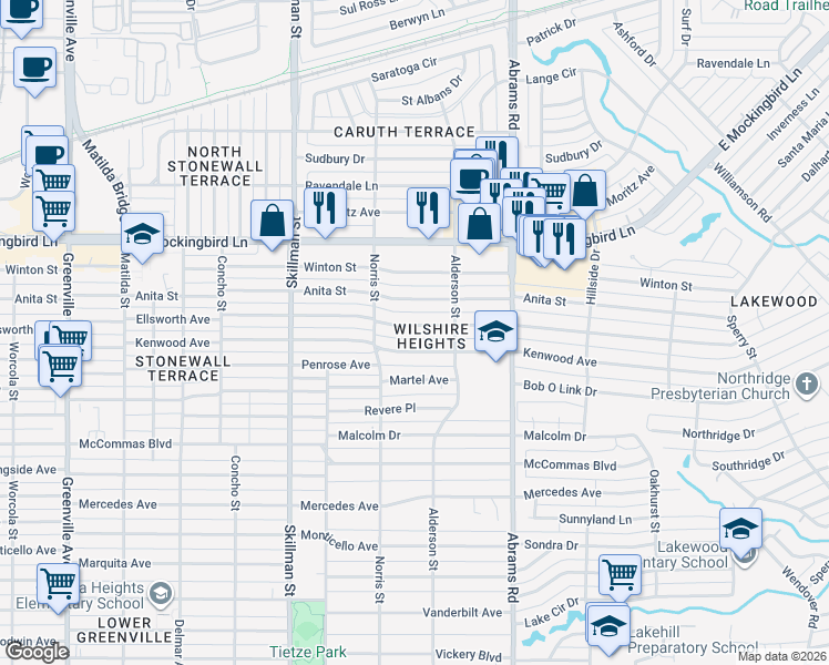 map of restaurants, bars, coffee shops, grocery stores, and more near in Dallas