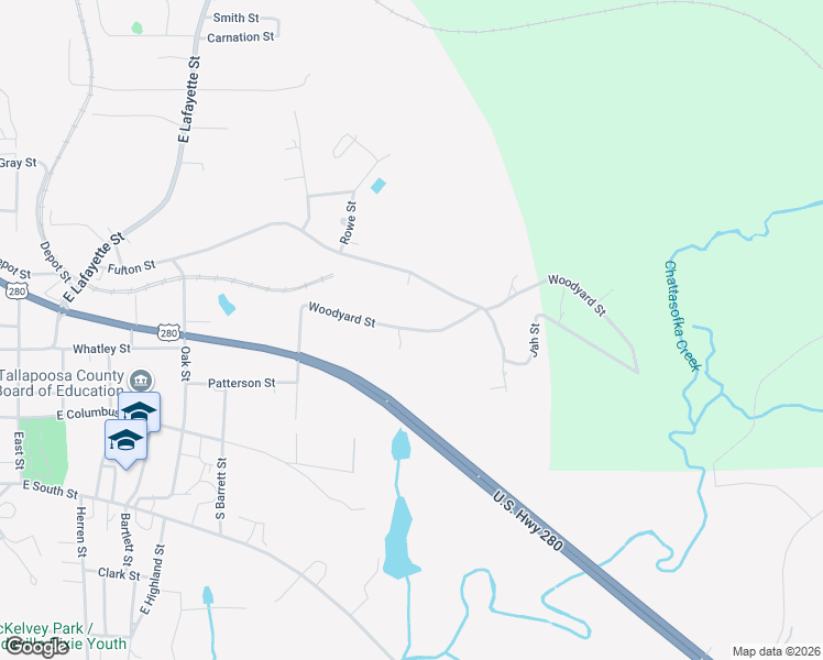 map of restaurants, bars, coffee shops, grocery stores, and more near Woodyard Street in Dadeville