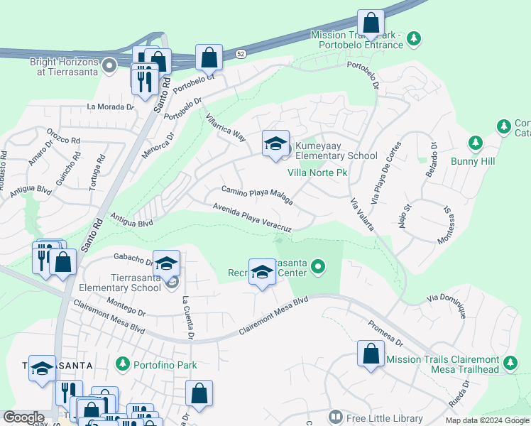 map of restaurants, bars, coffee shops, grocery stores, and more near 4980 Corte Playa Encino in San Diego