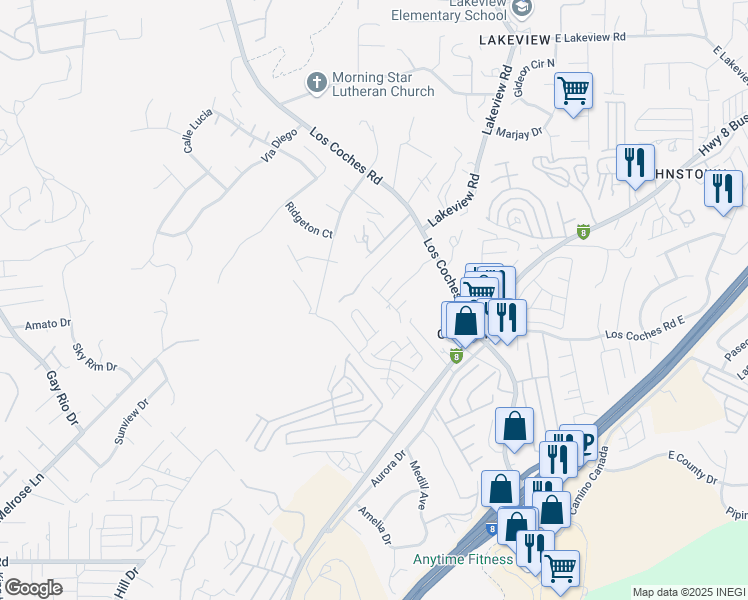 map of restaurants, bars, coffee shops, grocery stores, and more near 8740 Vanguard Place in Lakeside
