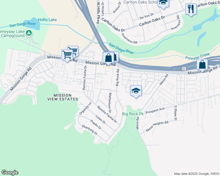 map of restaurants, bars, coffee shops, grocery stores, and more near 8042 Woodpecker Way in Santee