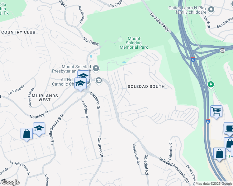 map of restaurants, bars, coffee shops, grocery stores, and more near 6489 Caminito Catalan in San Diego