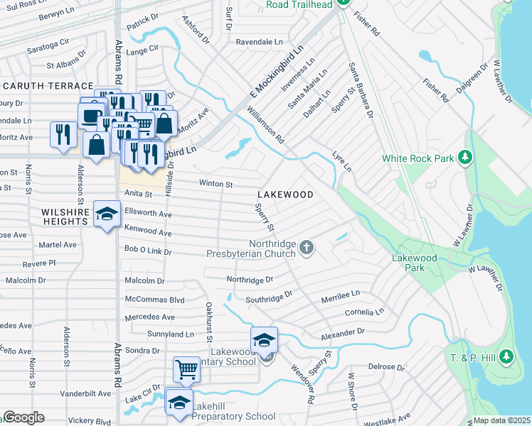 map of restaurants, bars, coffee shops, grocery stores, and more near 6807 Ellsworth Avenue in Dallas
