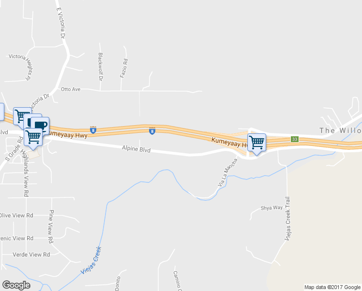 map of restaurants, bars, coffee shops, grocery stores, and more near 3520 Alpine Boulevard in Alpine