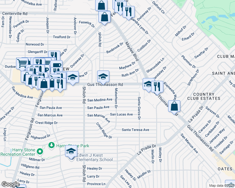 map of restaurants, bars, coffee shops, grocery stores, and more near 3118 San Vicente Avenue in Dallas