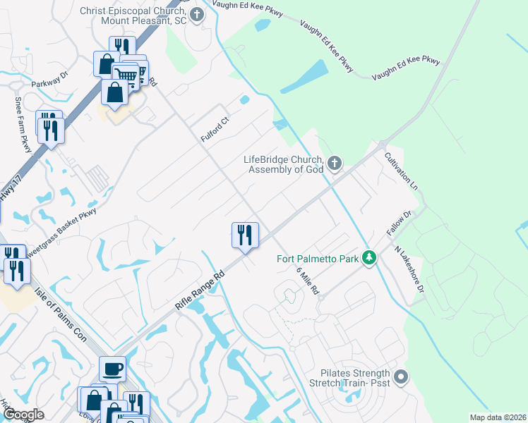 map of restaurants, bars, coffee shops, grocery stores, and more near 1292 6 Mile Road in Mount Pleasant