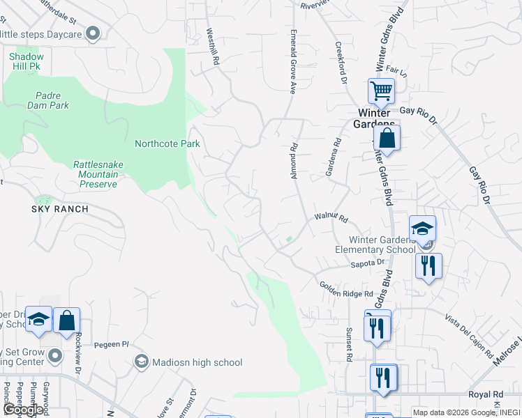 map of restaurants, bars, coffee shops, grocery stores, and more near Golden Ridge Road in Lakeside