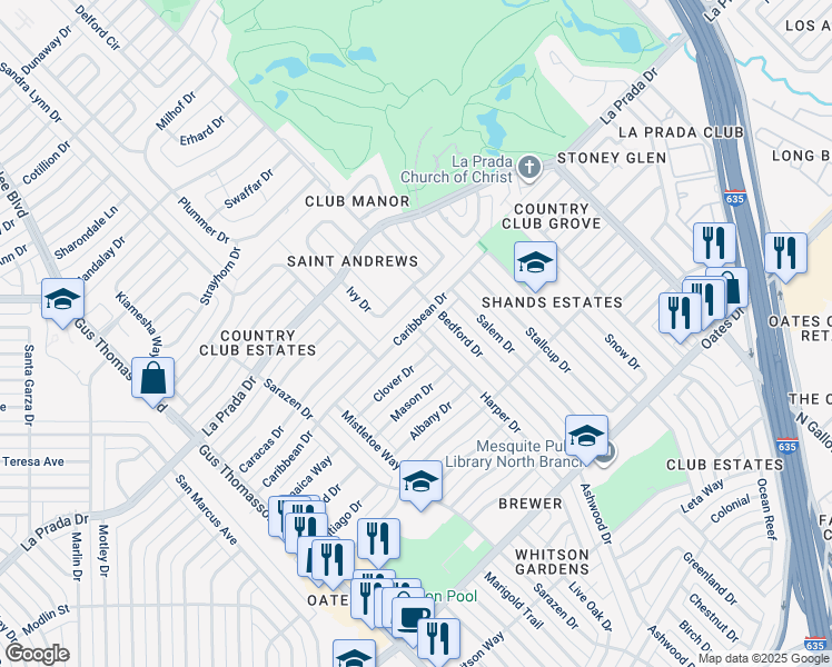 map of restaurants, bars, coffee shops, grocery stores, and more near 4860 Harper Drive in Mesquite