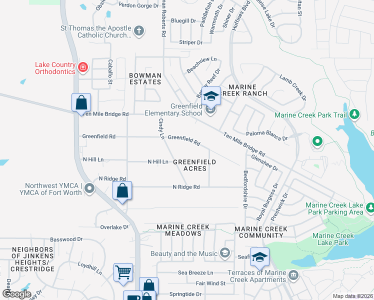map of restaurants, bars, coffee shops, grocery stores, and more near 6111 Greenfield Road in Fort Worth