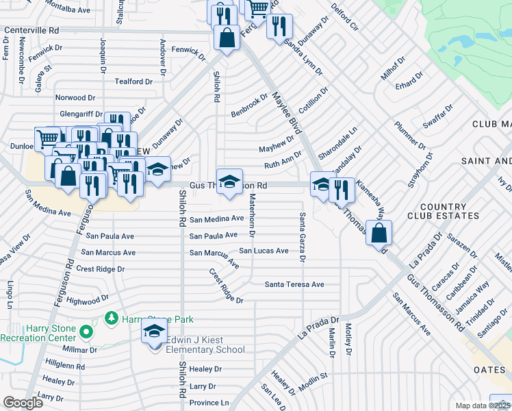 map of restaurants, bars, coffee shops, grocery stores, and more near 3118 San Vicente Avenue in Dallas