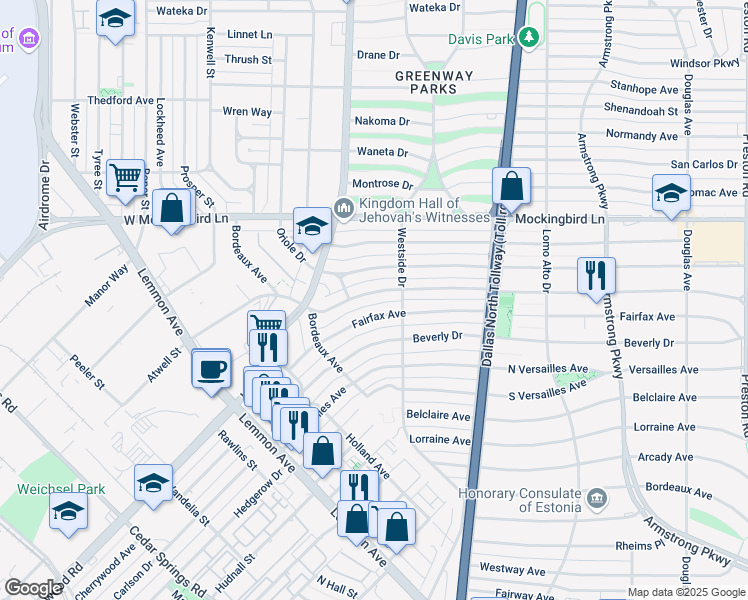 map of restaurants, bars, coffee shops, grocery stores, and more near 5326 Edmondson Avenue in Dallas
