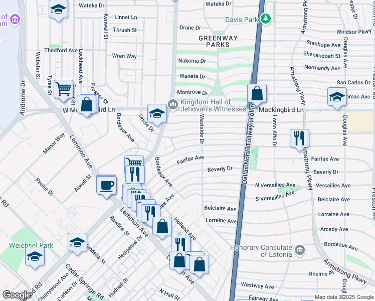 map of restaurants, bars, coffee shops, grocery stores, and more near 5326 Edmondson Avenue in Dallas