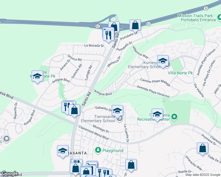 map of restaurants, bars, coffee shops, grocery stores, and more near 6140 Calle Mariselda in San Diego