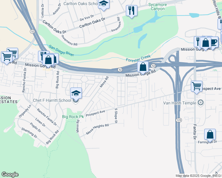 map of restaurants, bars, coffee shops, grocery stores, and more near 8545 Graham Terrace in Santee