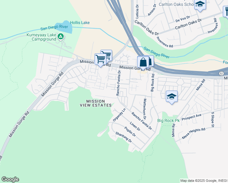 map of restaurants, bars, coffee shops, grocery stores, and more near 7897 Rancho Fanita Drive in Santee