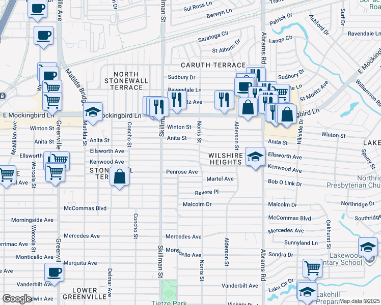 map of restaurants, bars, coffee shops, grocery stores, and more near 6159 Kenwood Avenue in Dallas