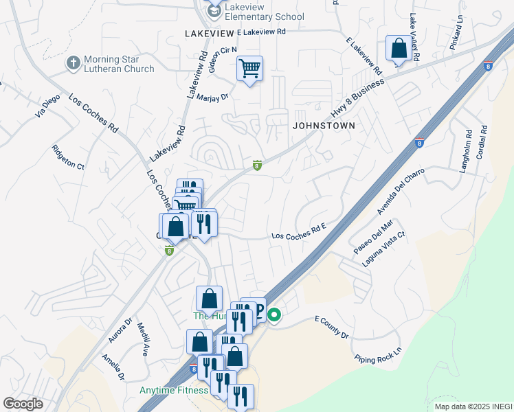 map of restaurants, bars, coffee shops, grocery stores, and more near 13440 Los Coches Road East in El Cajon
