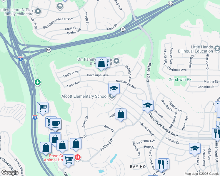 map of restaurants, bars, coffee shops, grocery stores, and more near 2929 Luna Avenue in San Diego