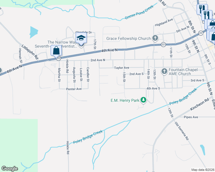 map of restaurants, bars, coffee shops, grocery stores, and more near 1603 Jackson Avenue in Clanton
