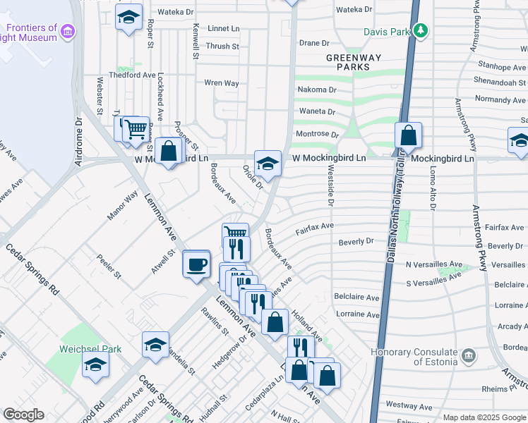 map of restaurants, bars, coffee shops, grocery stores, and more near in Dallas