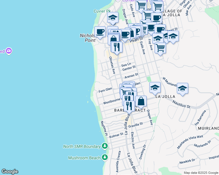 map of restaurants, bars, coffee shops, grocery stores, and more near 350 Fern Glen in San Diego