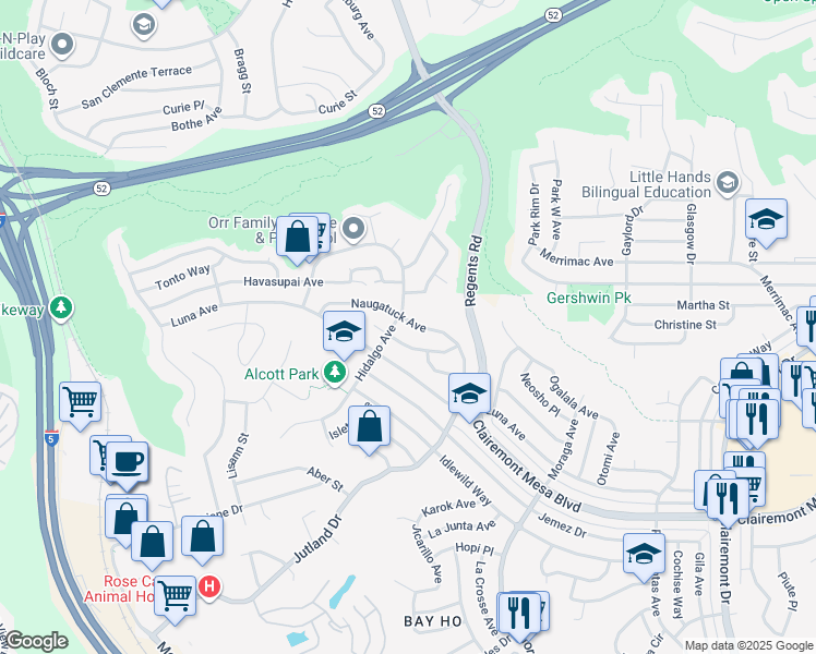 map of restaurants, bars, coffee shops, grocery stores, and more near 3011 Naugatuck Avenue in San Diego