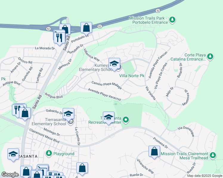map of restaurants, bars, coffee shops, grocery stores, and more near 4989 Corte Playa Encino in San Diego