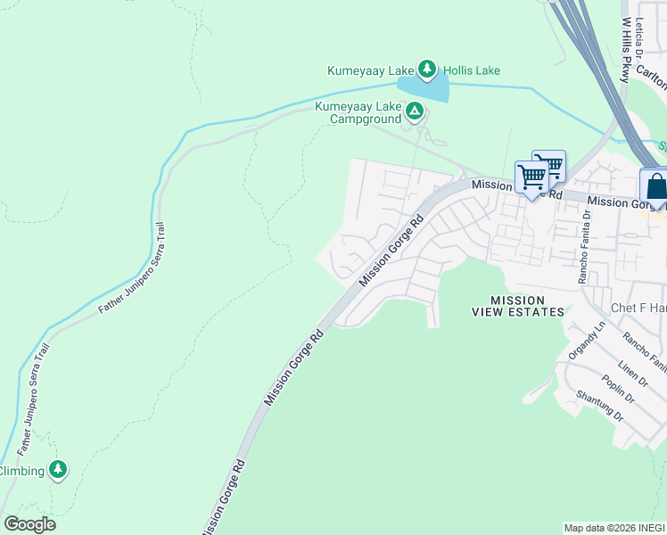 map of restaurants, bars, coffee shops, grocery stores, and more near Mission Dam Terrace in Santee
