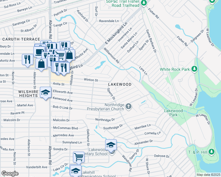 map of restaurants, bars, coffee shops, grocery stores, and more near 6807 Ellsworth Avenue in Dallas