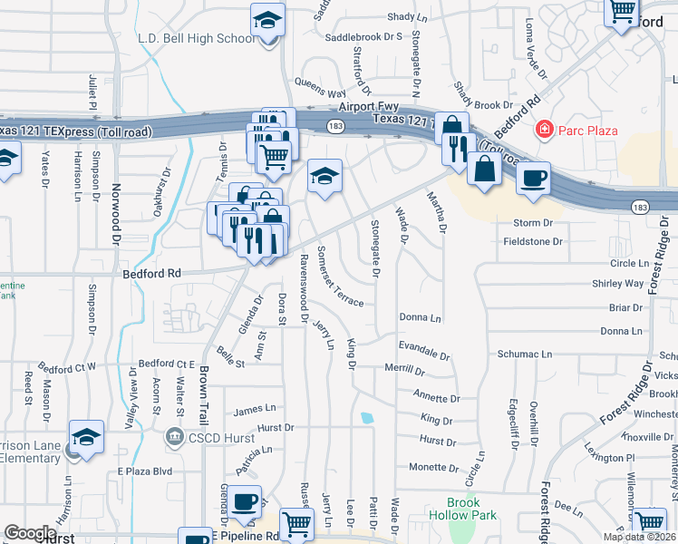 map of restaurants, bars, coffee shops, grocery stores, and more near 12 Coffee Tavern Road in Bedford