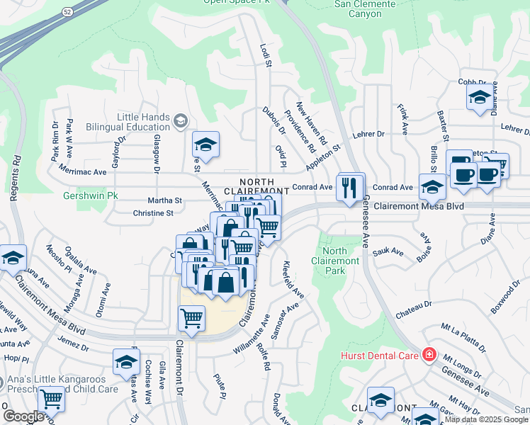 map of restaurants, bars, coffee shops, grocery stores, and more near in San Diego