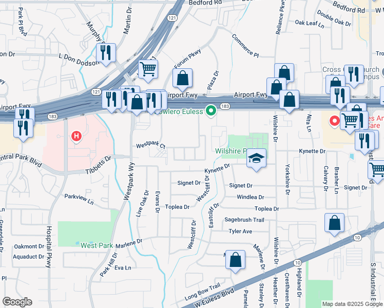 map of restaurants, bars, coffee shops, grocery stores, and more near 1809 Sharpsbury Drive in Euless