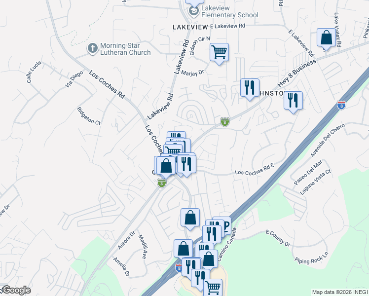 map of restaurants, bars, coffee shops, grocery stores, and more near in Lakeside