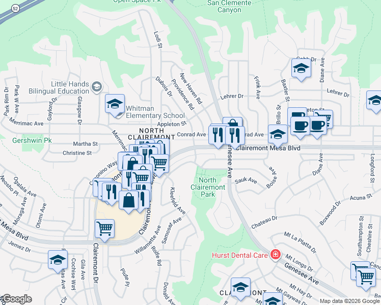 map of restaurants, bars, coffee shops, grocery stores, and more near 4398 Bannock Avenue in San Diego