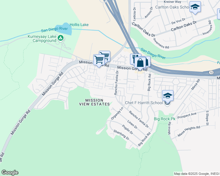 map of restaurants, bars, coffee shops, grocery stores, and more near 7897 Rancho Fanita Drive in Santee