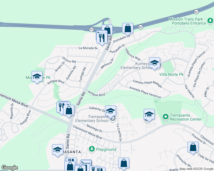 map of restaurants, bars, coffee shops, grocery stores, and more near 6106 Calle Mariselda in San Diego