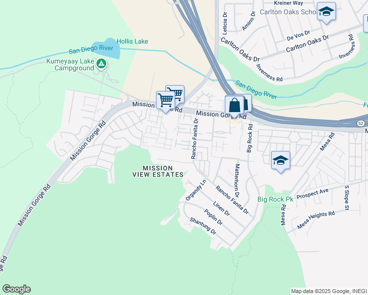 map of restaurants, bars, coffee shops, grocery stores, and more near 7895 Rancho Fanita Drive in Santee