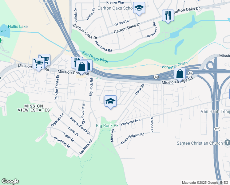 map of restaurants, bars, coffee shops, grocery stores, and more near in Santee