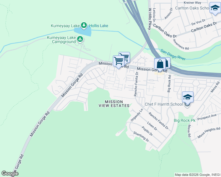 map of restaurants, bars, coffee shops, grocery stores, and more near 7838 Cypress Drive in Santee