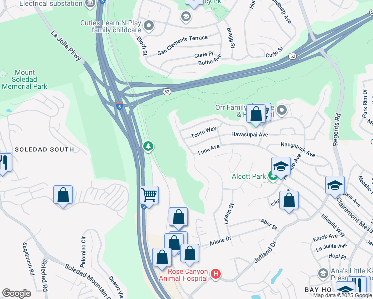 map of restaurants, bars, coffee shops, grocery stores, and more near 4786 Monongahela Street in San Diego