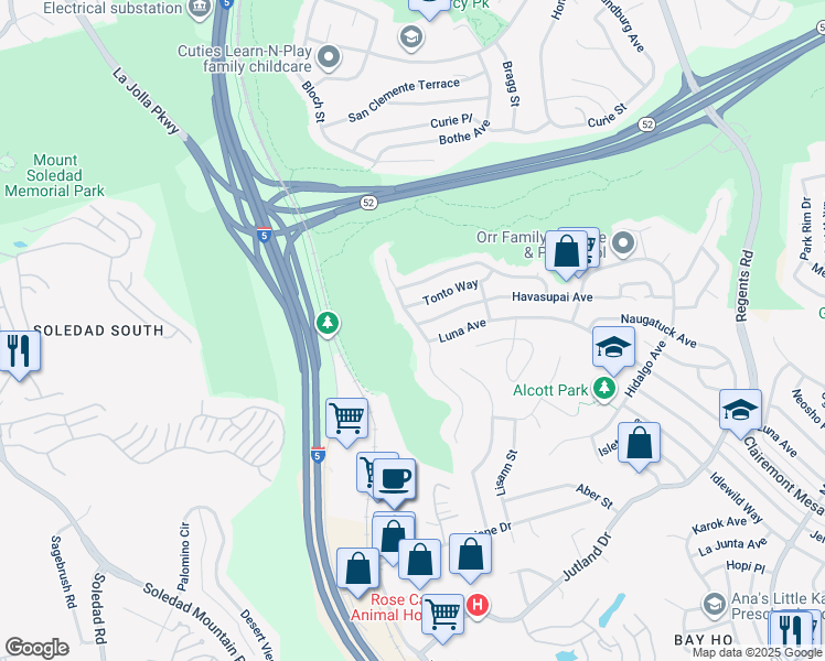 map of restaurants, bars, coffee shops, grocery stores, and more near 4786 Monongahela Street in San Diego