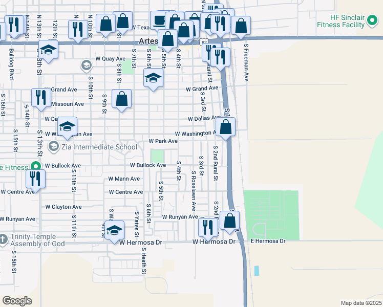 map of restaurants, bars, coffee shops, grocery stores, and more near 800 S Roselawn Ave in Artesia