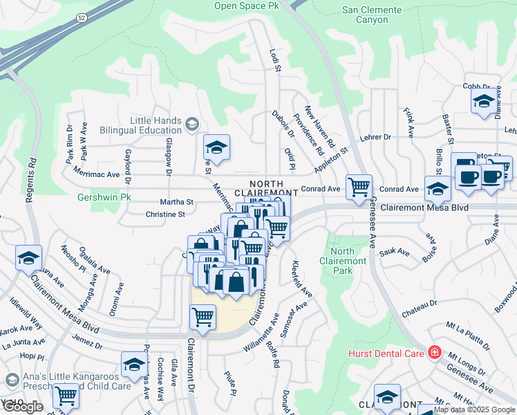 map of restaurants, bars, coffee shops, grocery stores, and more near 4044 Fond Du Lac Avenue in San Diego