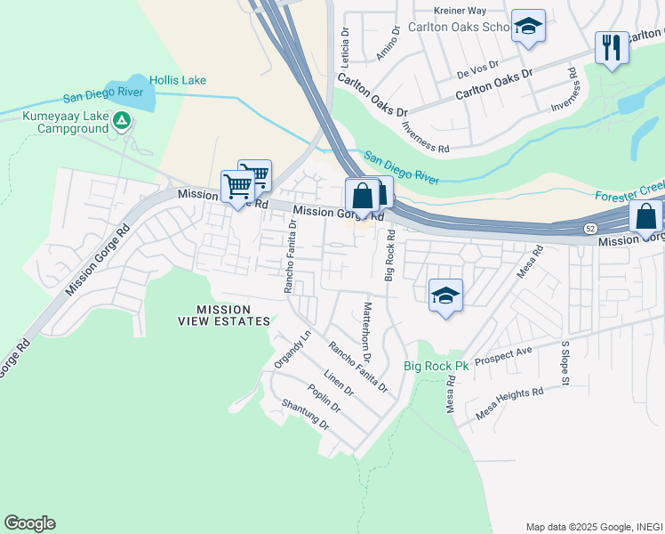 map of restaurants, bars, coffee shops, grocery stores, and more near 8681 Tobago Lane in Santee
